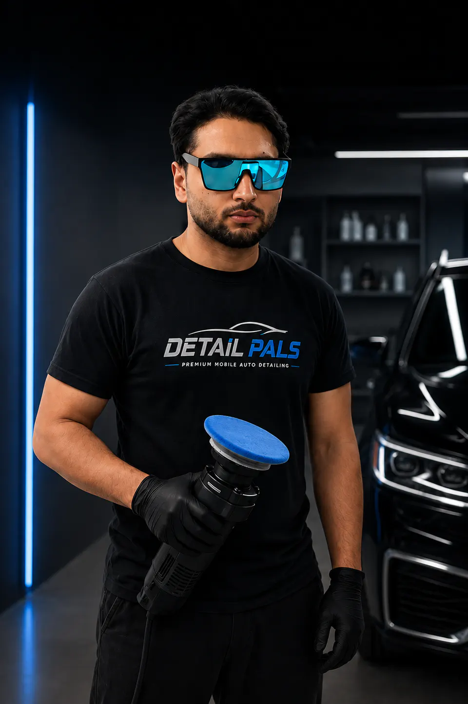 Ashish from Detail Pals holding a car polisher
